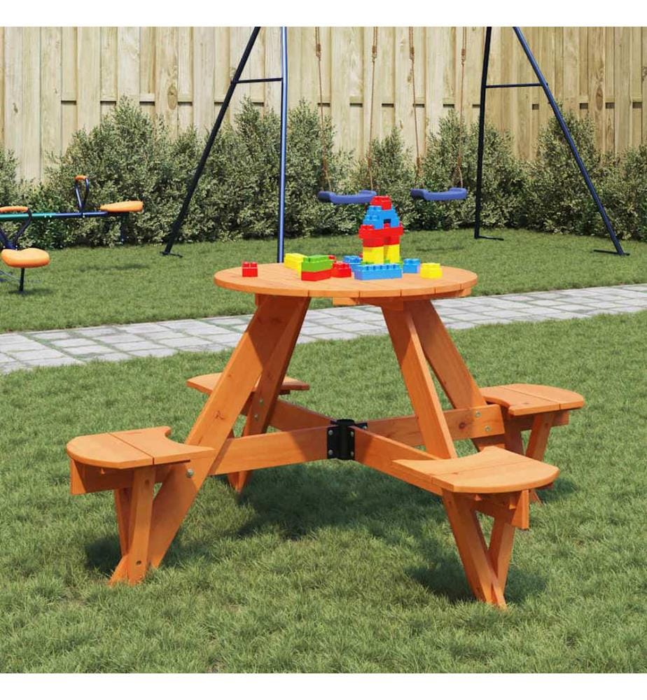 Picknicktisch für 4 Kinder mit Schirmloch Rund Massivholz Tanne