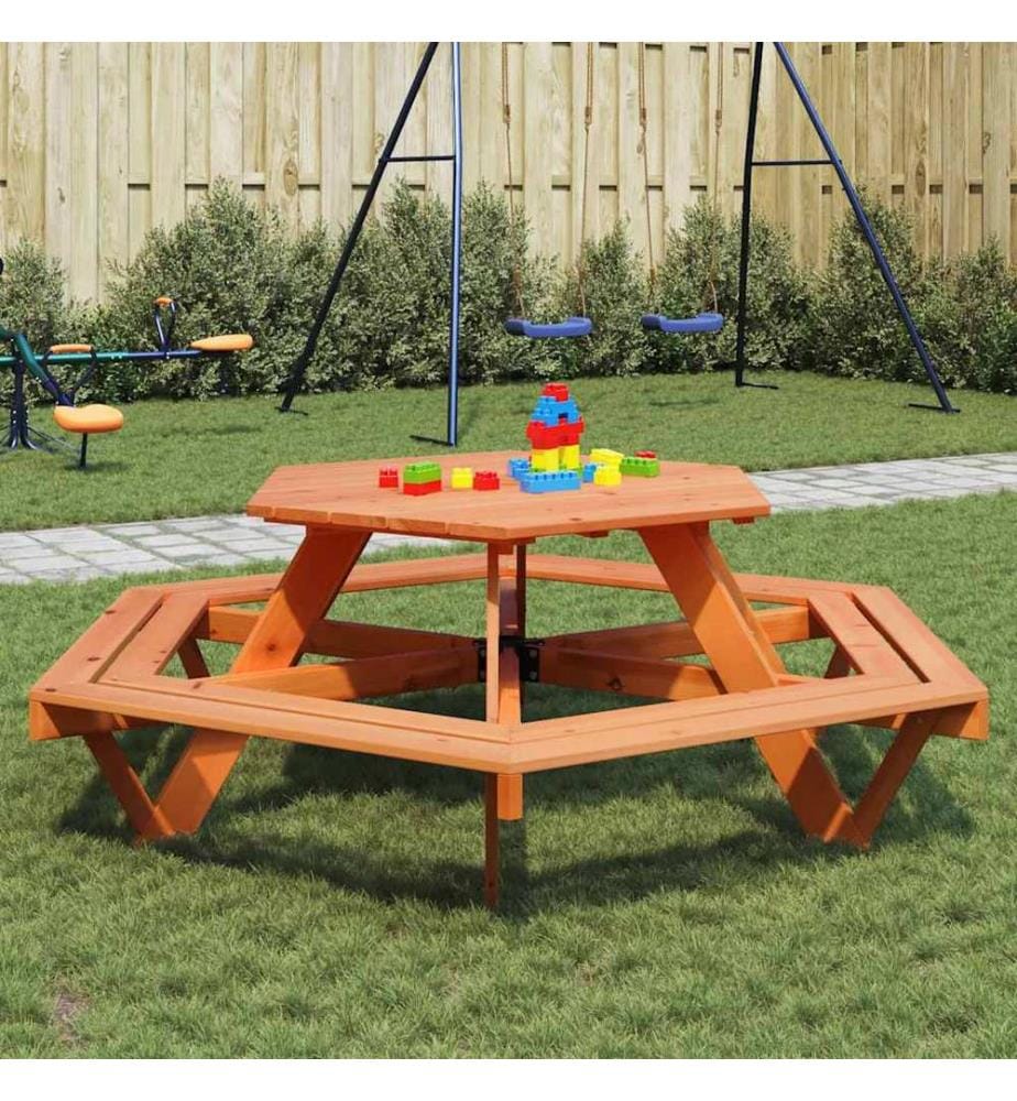 Picnic table for 6 children with hexagonal benches fir