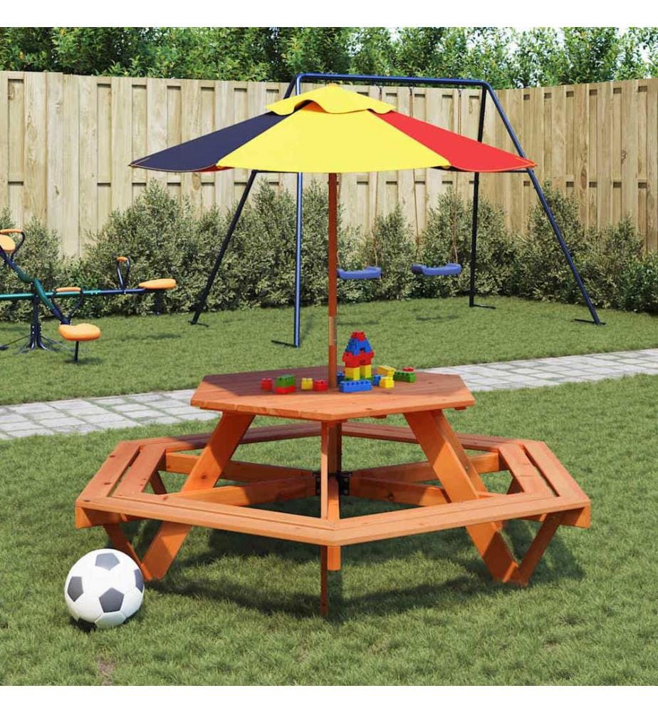 Picnic table for 6 children with hexagonal benches fir