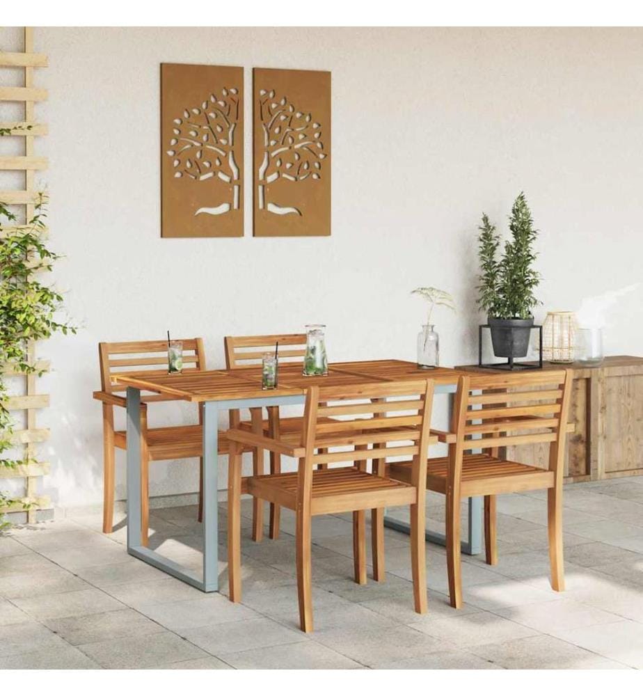 Table de Jardin Gris 140 x 80 x 75 cm Bois d'Acacia Massif
