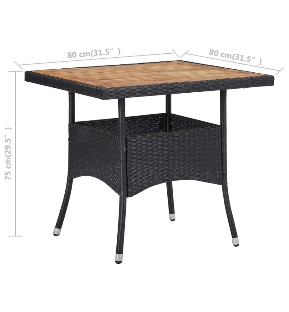 Outdoor table Black Woven resin and solid acacia wood