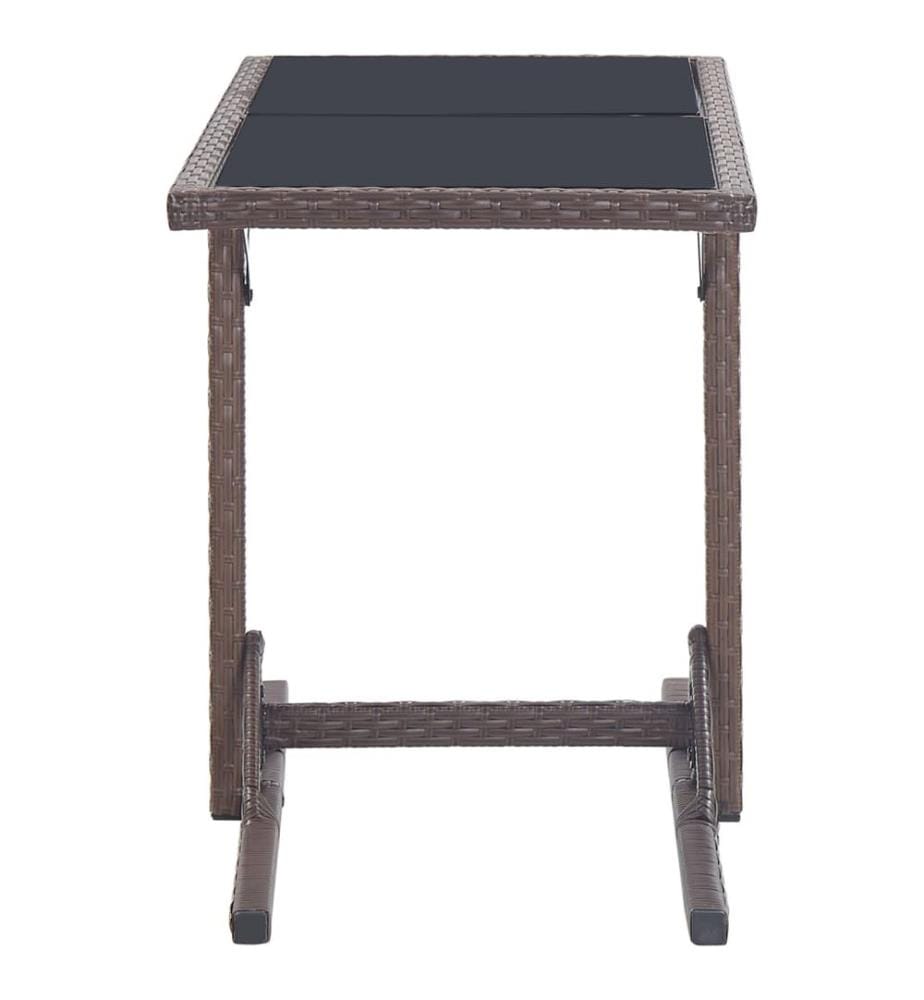 Table de jardin Marron 110x53x72 cm Verre et résine tressée