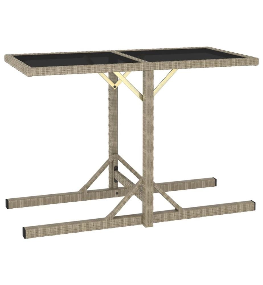 Gartentisch Beige 110×53×72 cm Glas und Poly Rattan