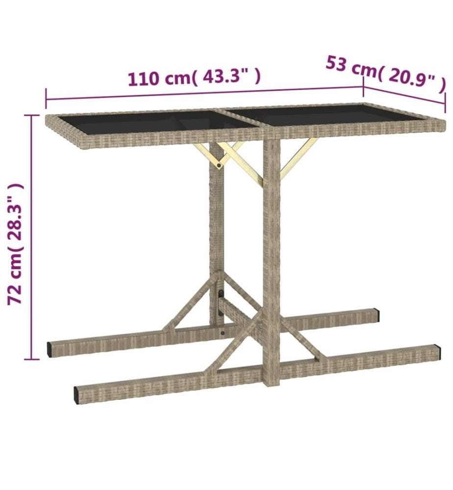 Gartentisch Beige 110×53×72 cm Glas und Poly Rattan