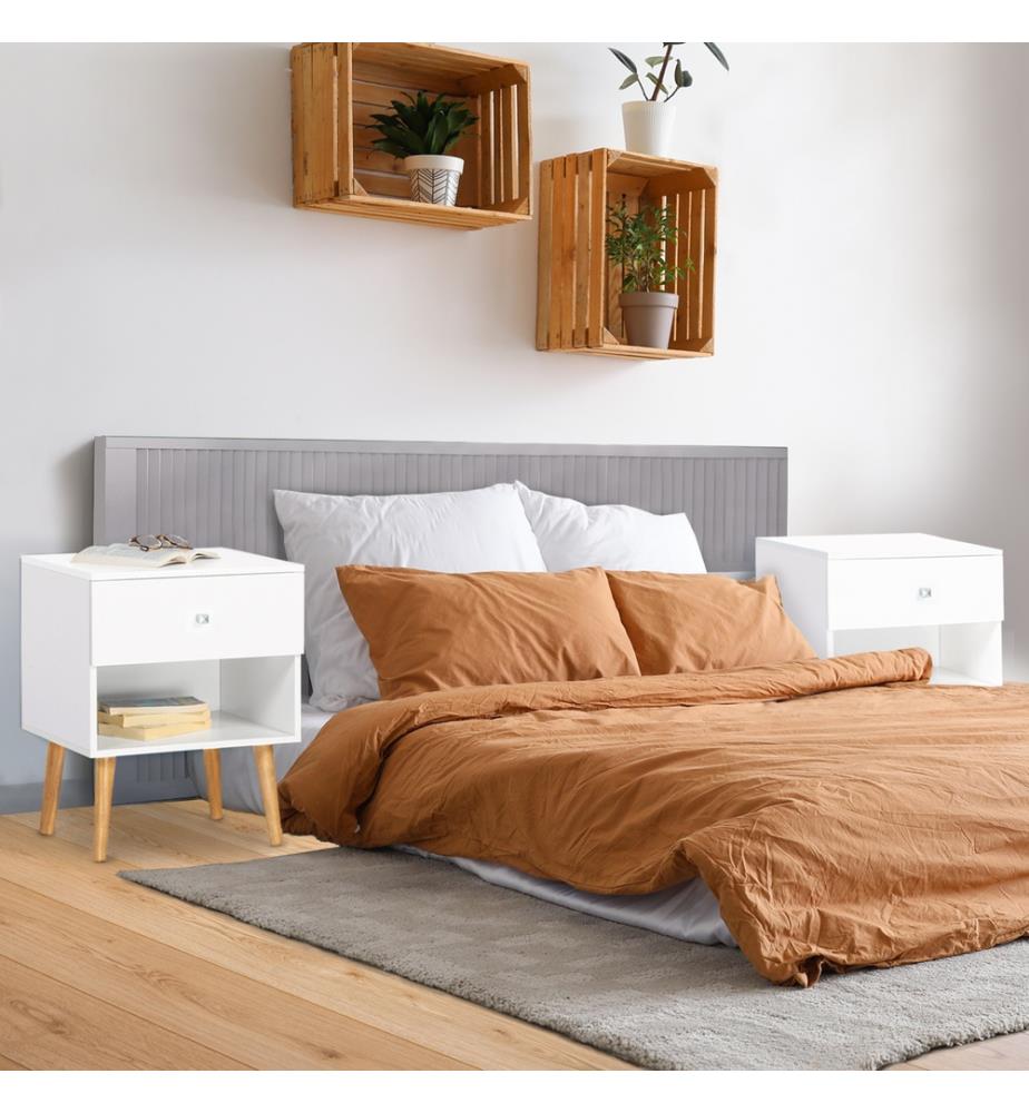 Lot de 2 Tables de Chevet Sur Pieds 1 Tiroir Emmie 40 x 34 x 50 cm - Blanc