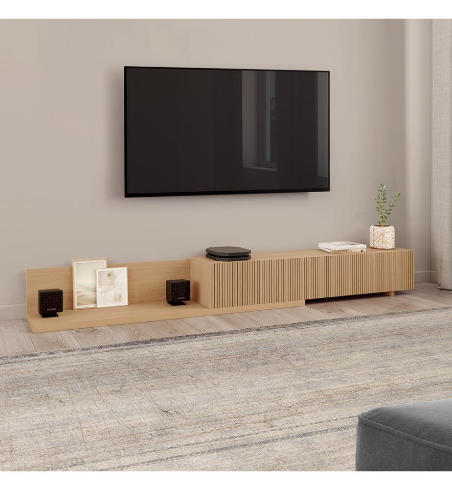 Meuble TV extensible Movena effet lattes L215-360cm