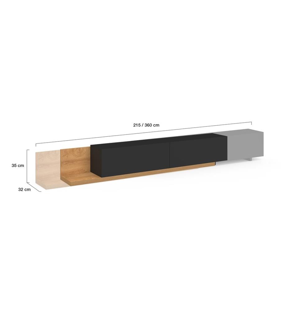 Ausziehbares TV-Möbel Movena Holz und Schwarz L215-360cm