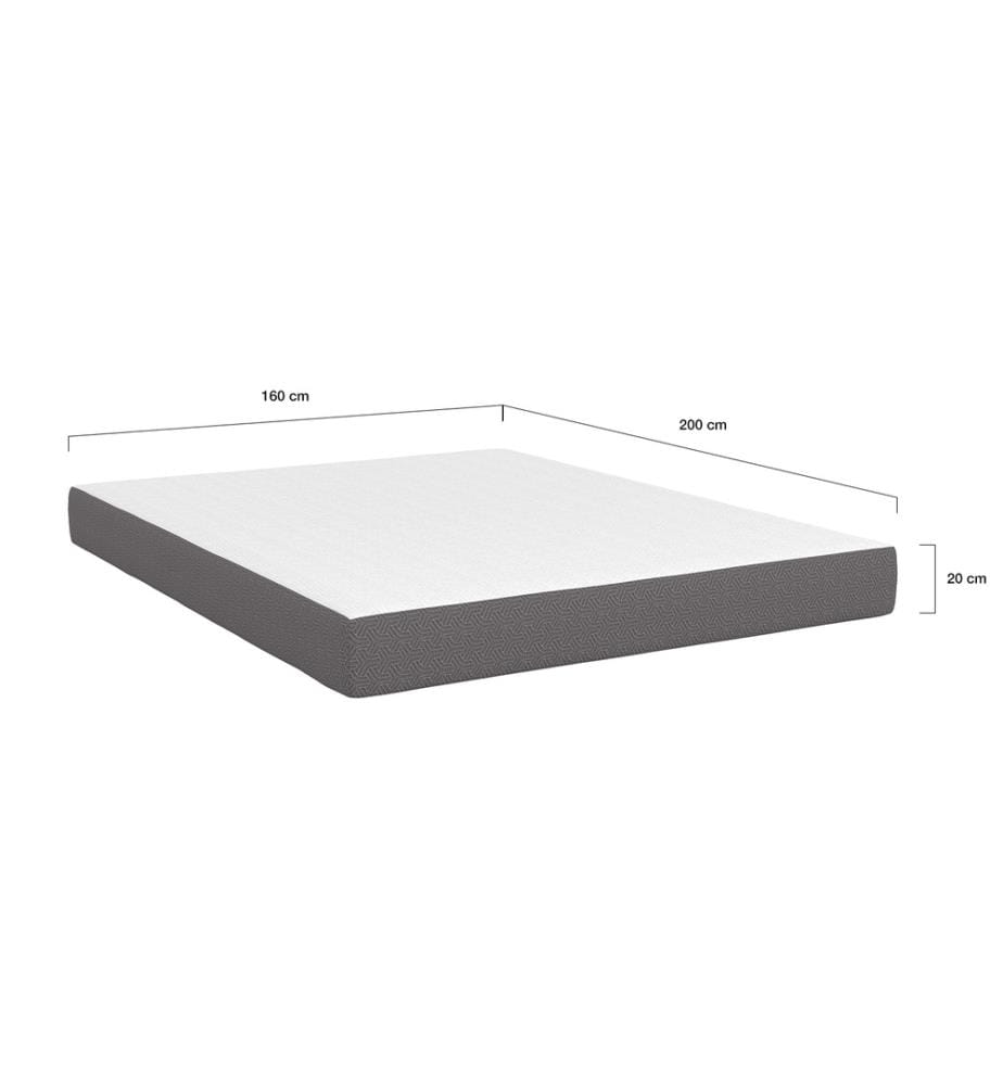 Matelas mémoire de forme épaisseur 20cm blanc et gris 160x200cm
