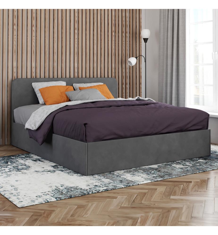 Lit coffre en velours Louise 160 x 200 cm - Gris Foncé