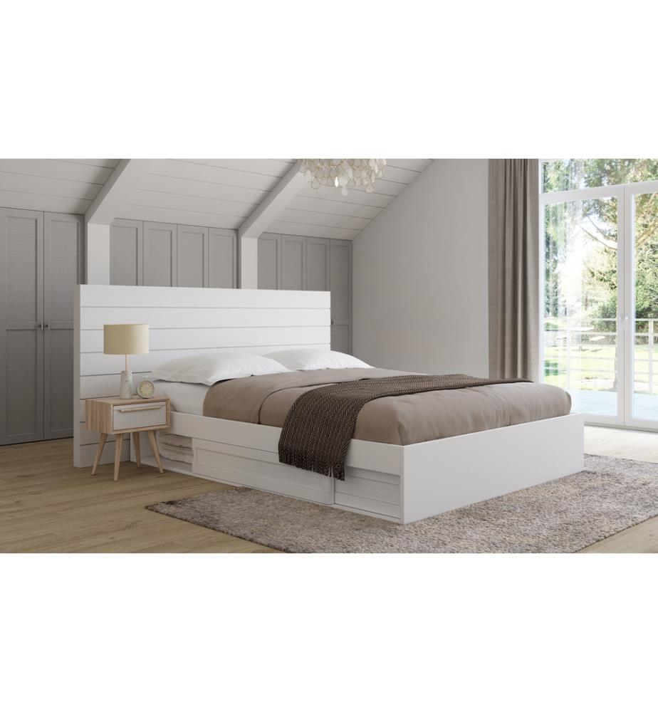 Cadre de lit Orem avec sommier et rangements intégrés 160x200cm - Blanc