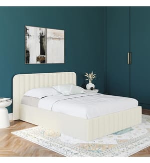 Lit coffre Valentina en tissu bouclette avec sommier et tête de lit 140x190cm - Blanc