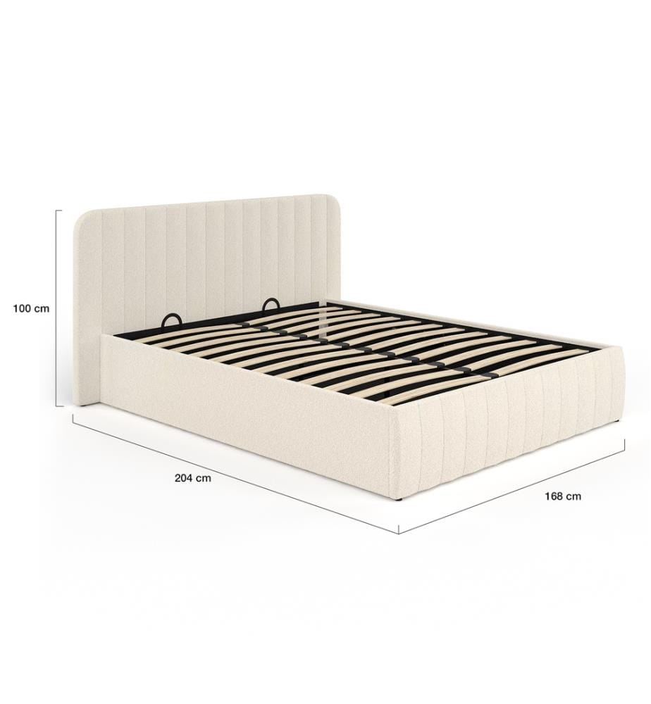 Lit coffre Valentina en tissu bouclette avec sommier et tête de lit 140x190cm - Blanc