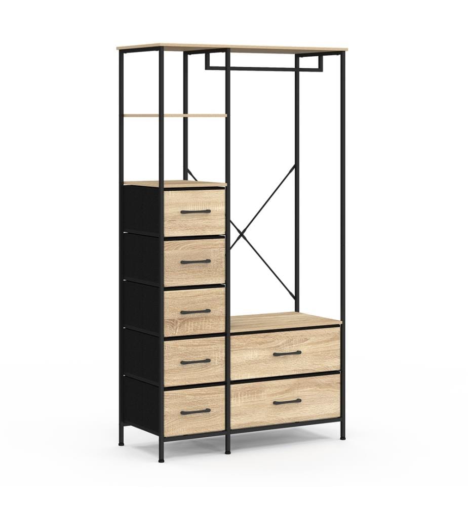 Dressing Iris penderie et 7 tiroirs bois et noir