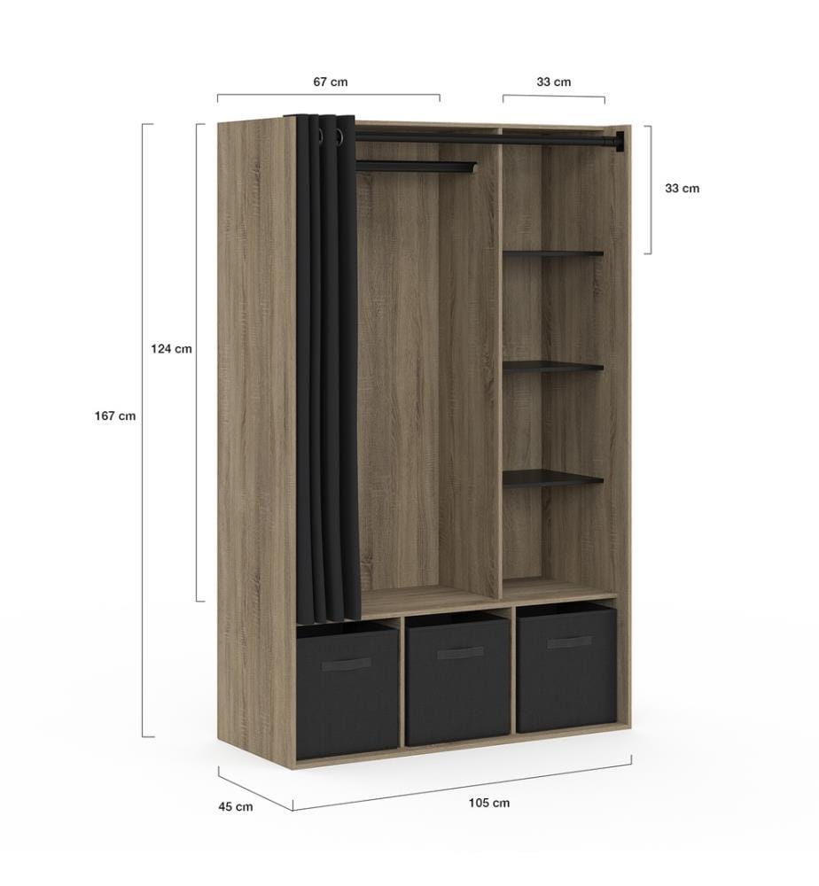 Dressing Camille 167cm effet bois