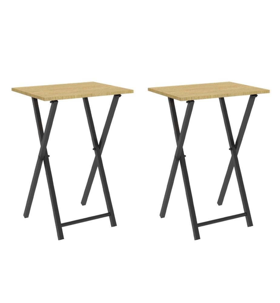 Lot de 2 Tables d'appoint pliantes Memphis - Brun Clair et Noir