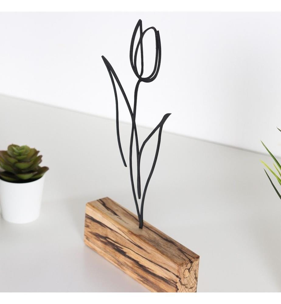 Objet décoratif - Noir / Base en bois