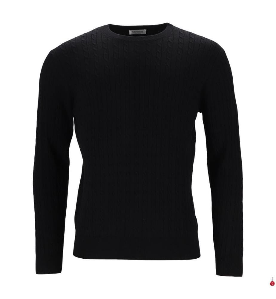 Pull col rond à motif côtelé - 95% coton & 5%cachemire  - Noir