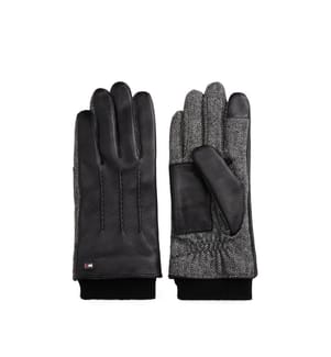 Gants en Cuir à Chevrons et Doigt Tactile - Noir et Gris