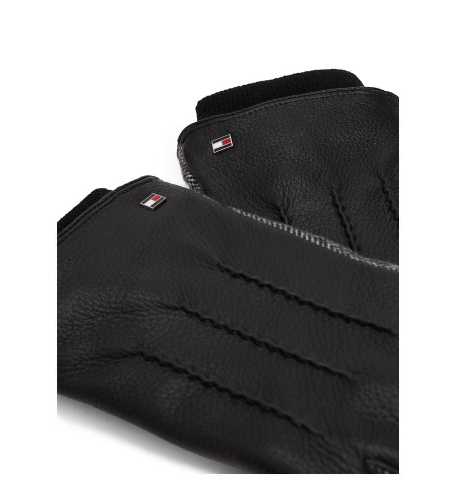 Herringbone Leather Gloves with Tactile Finger - Black and Grey