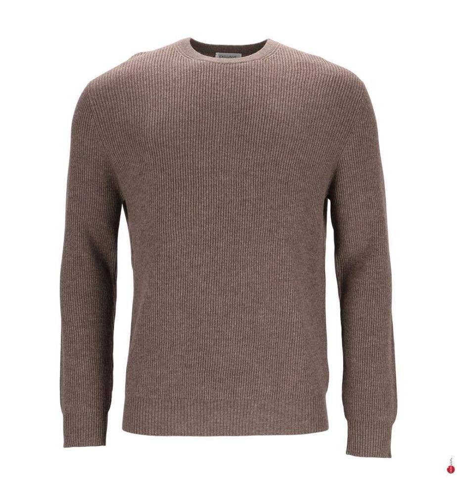 Pullover ultrasoft in lana-cachemire con scollo rotondo e motivo a coste inglesi - Marrone