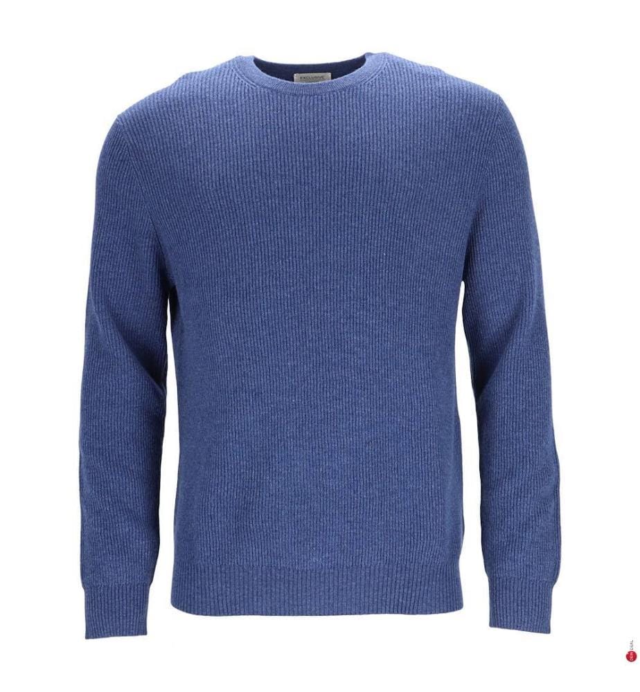 Ultrasoft Kaschmir-Wolle Rundhalsausschnitt Englische Rippen Motiv Pullover - Blau