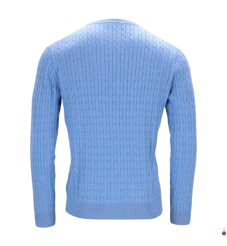 Pull col rond à motif côtelé - 95% coton & 5%cachemire  - Bleu Clair