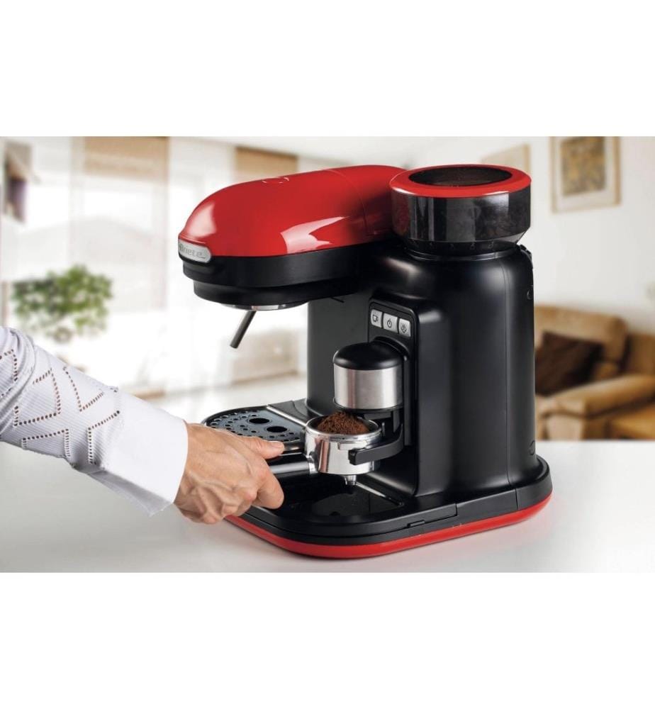Coffee maker - Moderna - Red 1-2 cups, with grinder 250g