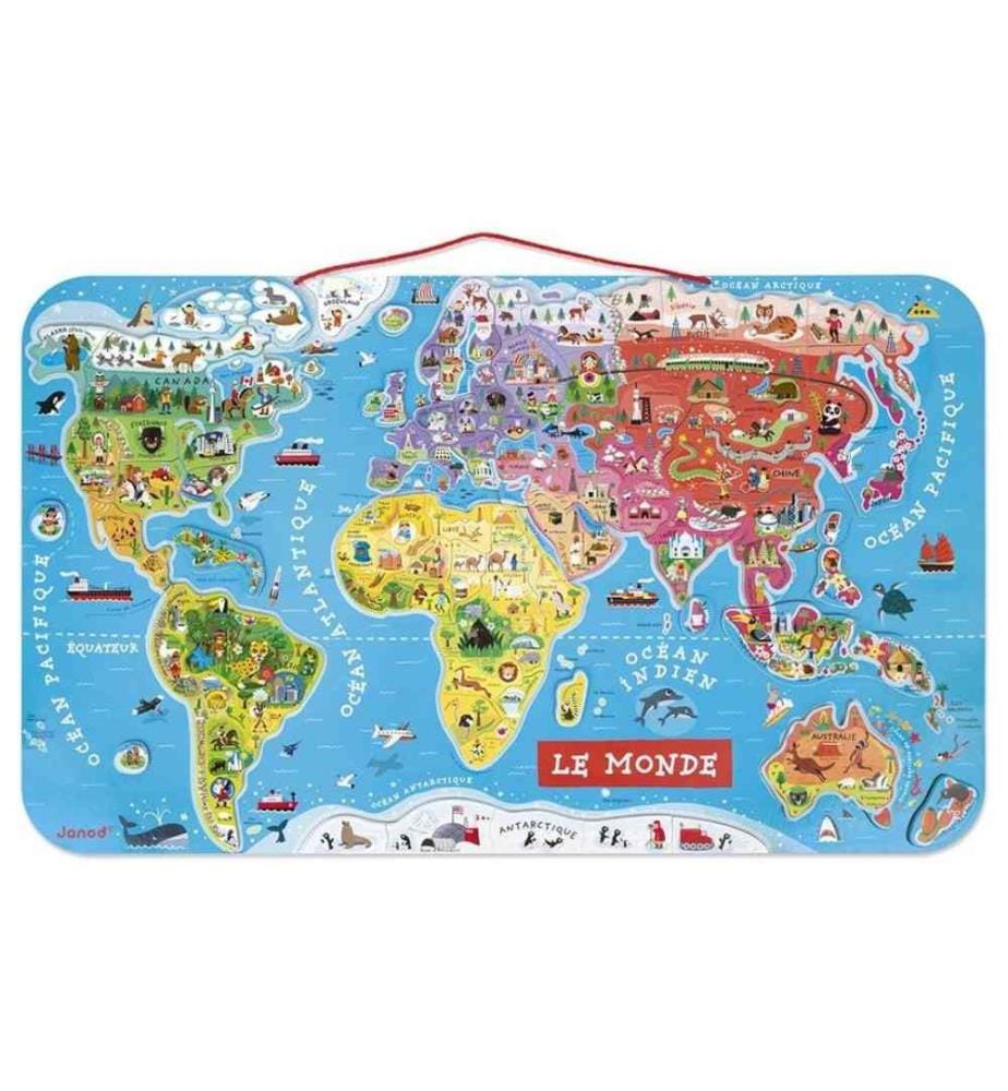 JANOD - Puzzle magnétique Weltkarte: Le Monde 92 pièces -FR-