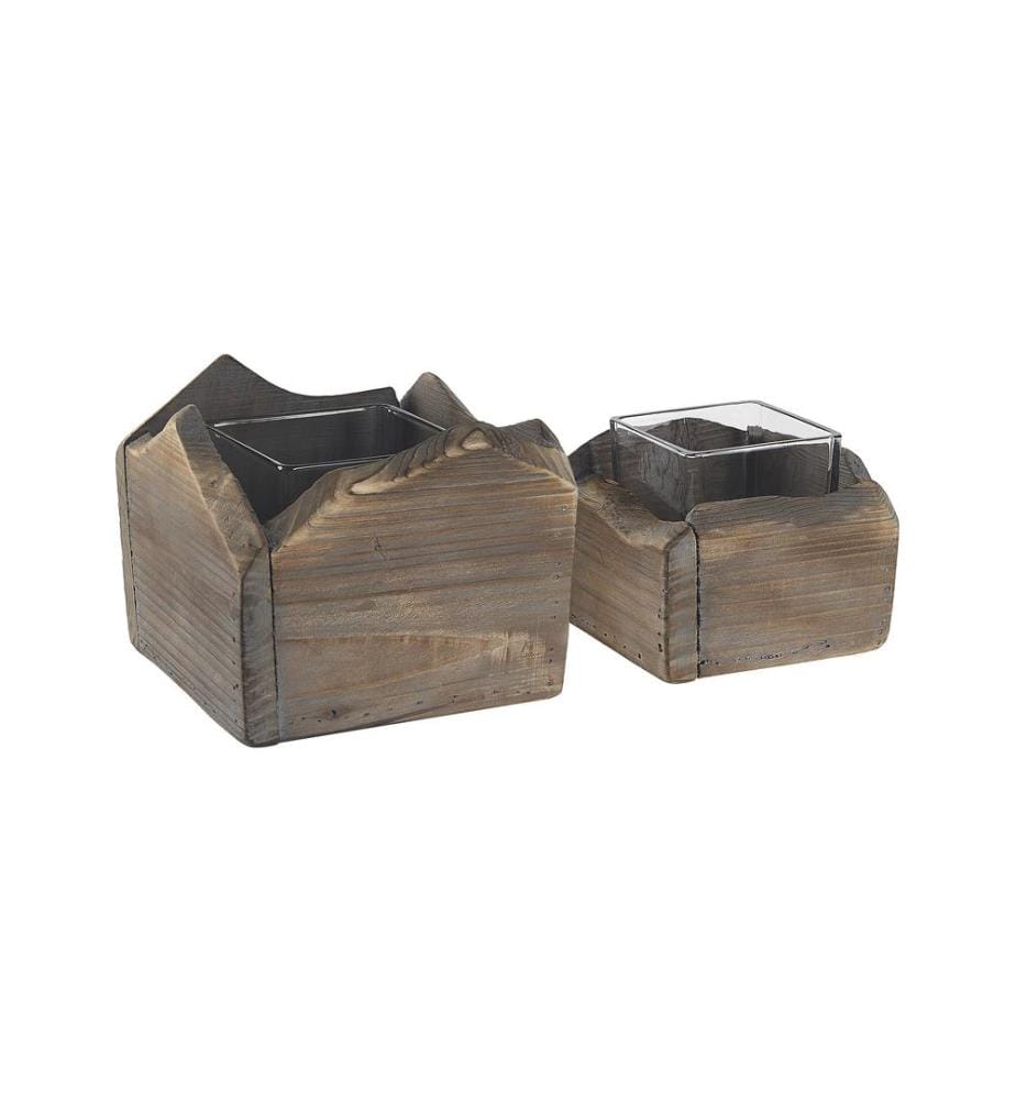 Kerzenständer 2er Set PLATEROS Tannenholz 15/12 cm Dunkelbraun
