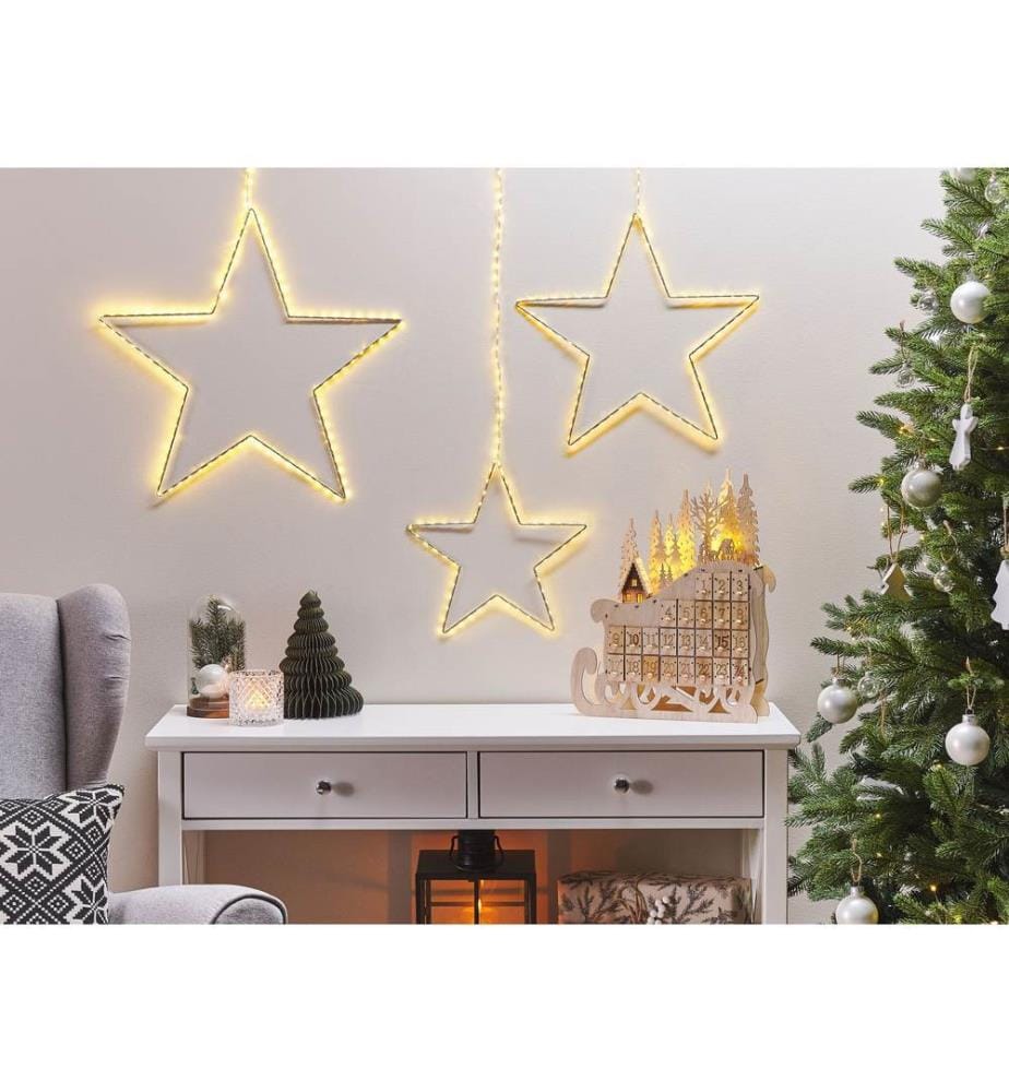 Set di 3 decorazioni da appendere LED KUNNARI Stella 50/40/30 cm Argento