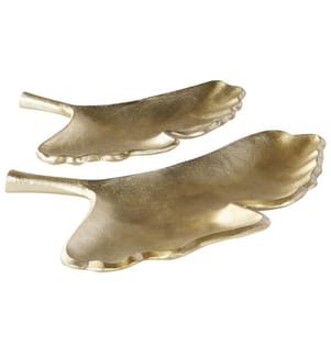 Lot de 2 boîtes à bibelots Feuille PALENQUE Métal Doré