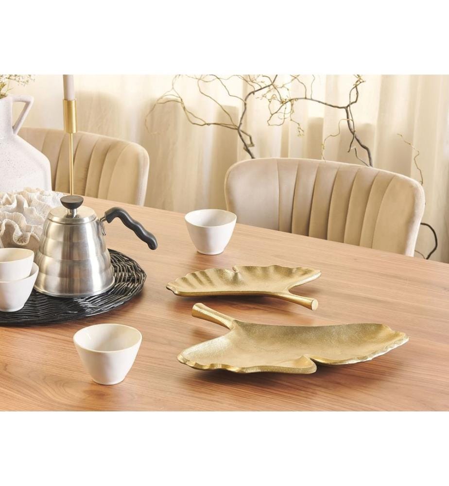 Lot de 2 boîtes à bibelots Feuille PALENQUE Métal Doré