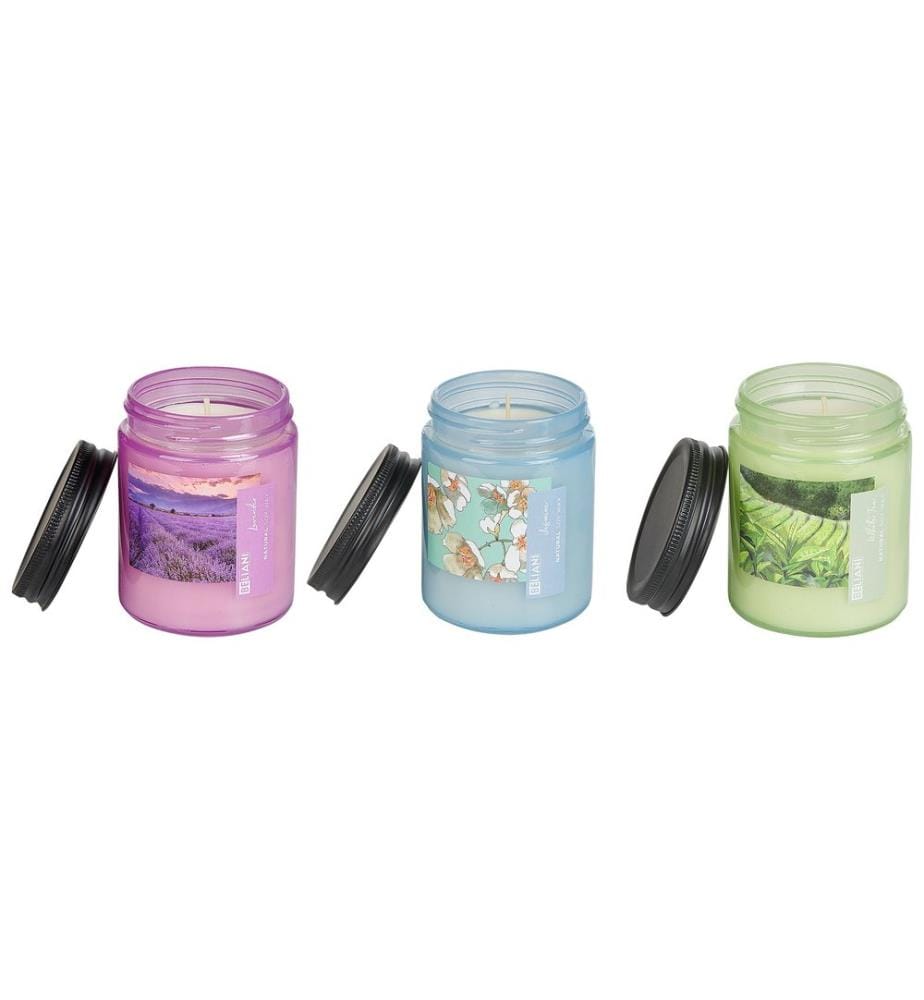 Set di 3 Candele Profumate FRUITY BLOOM Cera di Soia Note fresche Note floreali