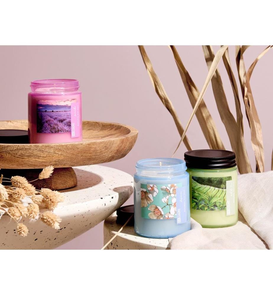Set di 3 Candele Profumate FRUITY BLOOM Cera di Soia Note fresche Note floreali