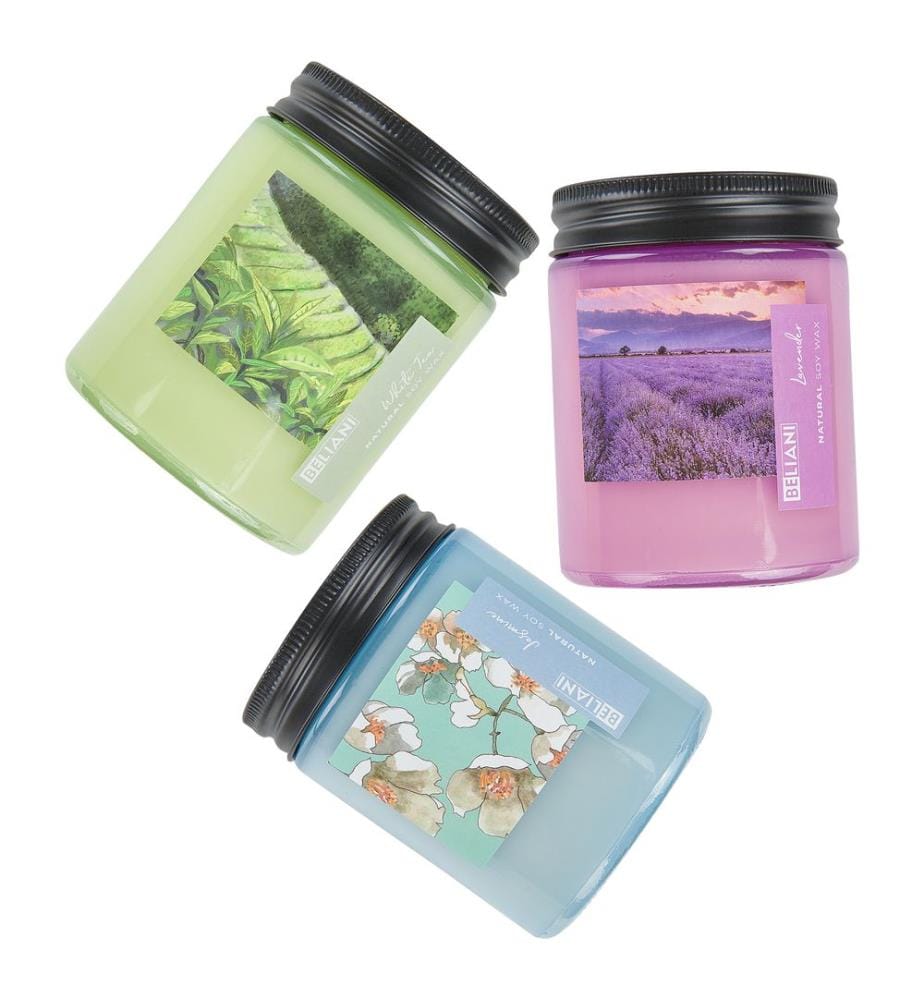 Set di 3 Candele Profumate FRUITY BLOOM Cera di Soia Note fresche Note floreali