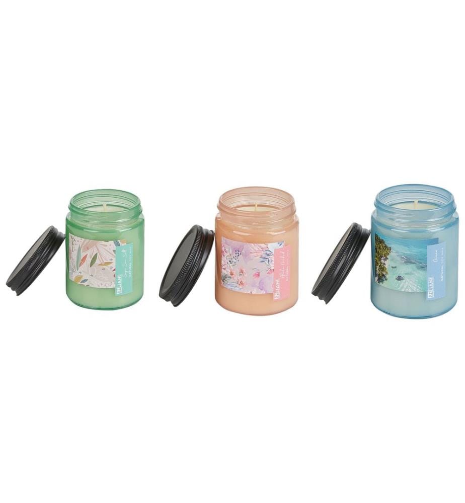 Set di 3 Candele Profumate FRUITY BLOOM Cera di Soia Note fresche Note floreali