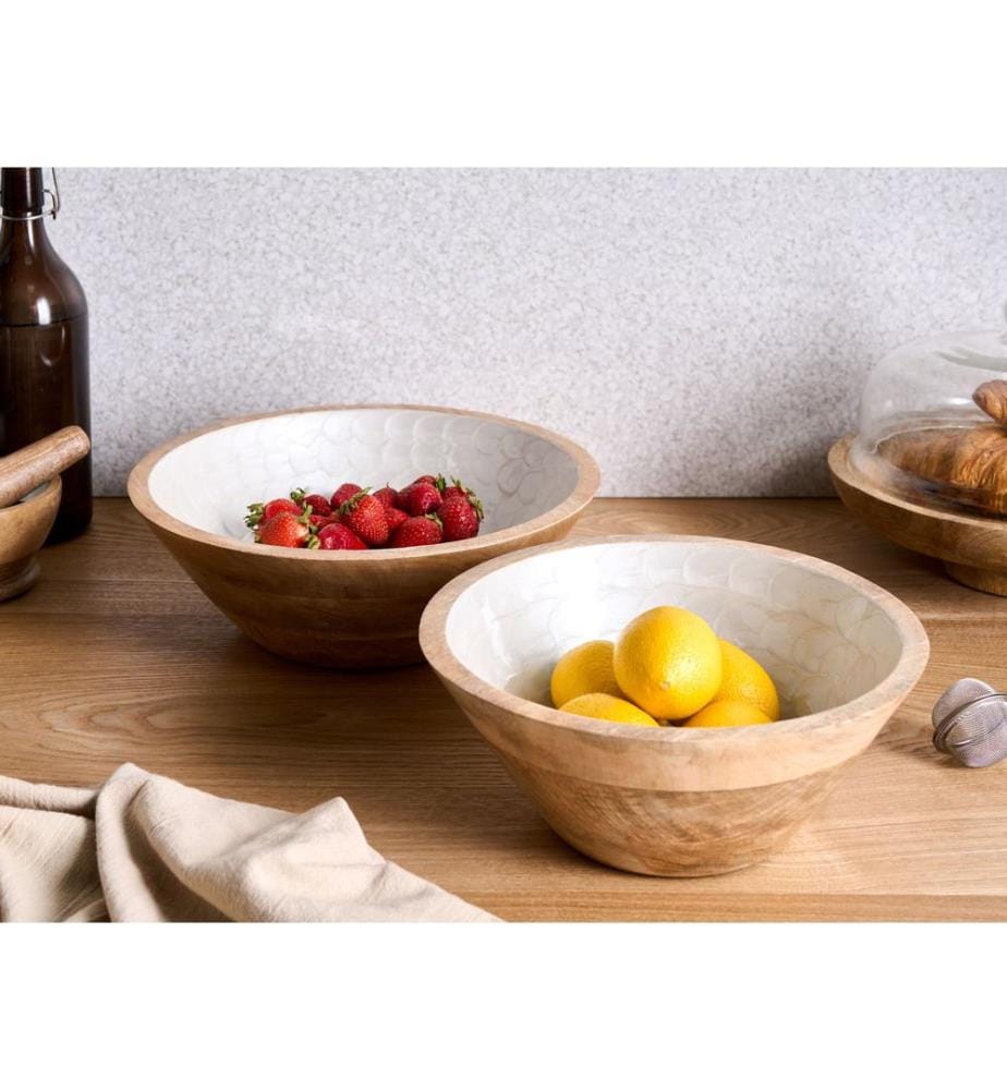 Set of 2 Bowls ARISH Mango Wood Brown/ White