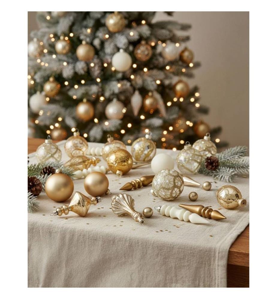 Weihnachtskugel 70er Set FLICKER Glas Gold