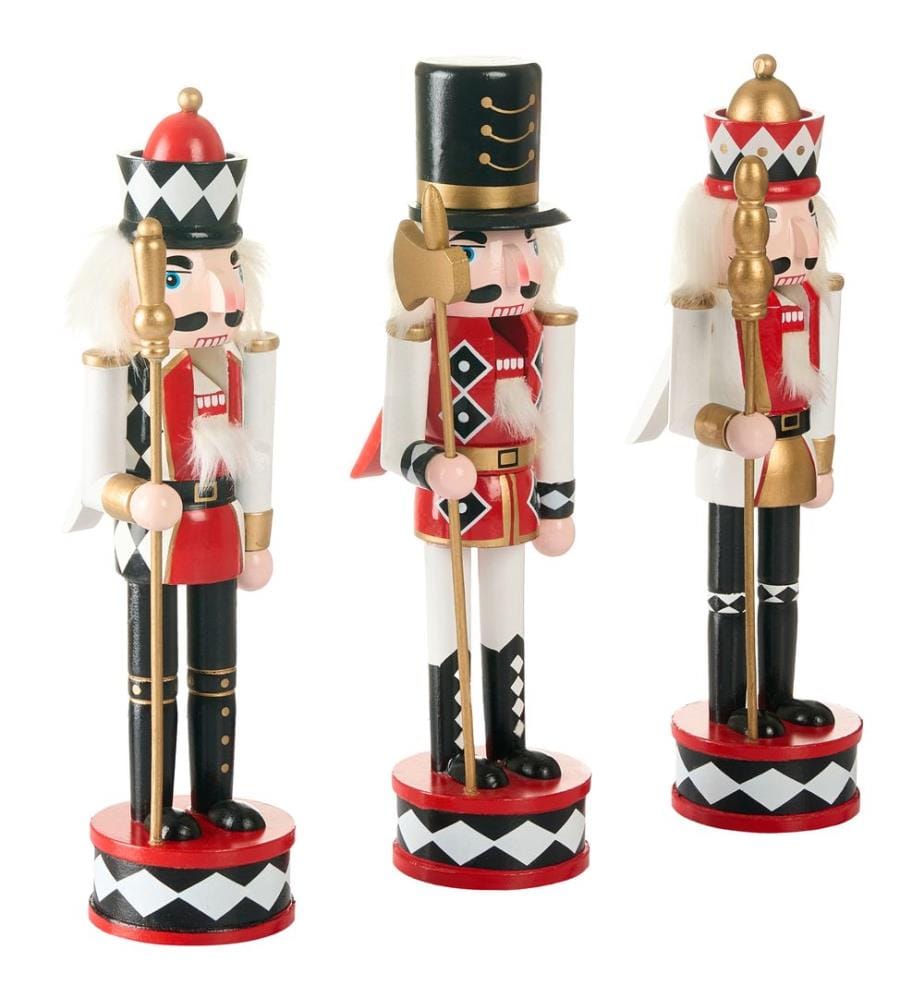 Lot de 3 figurines RICKLEAN Casse-noisette 30 cm Rouge/blanc