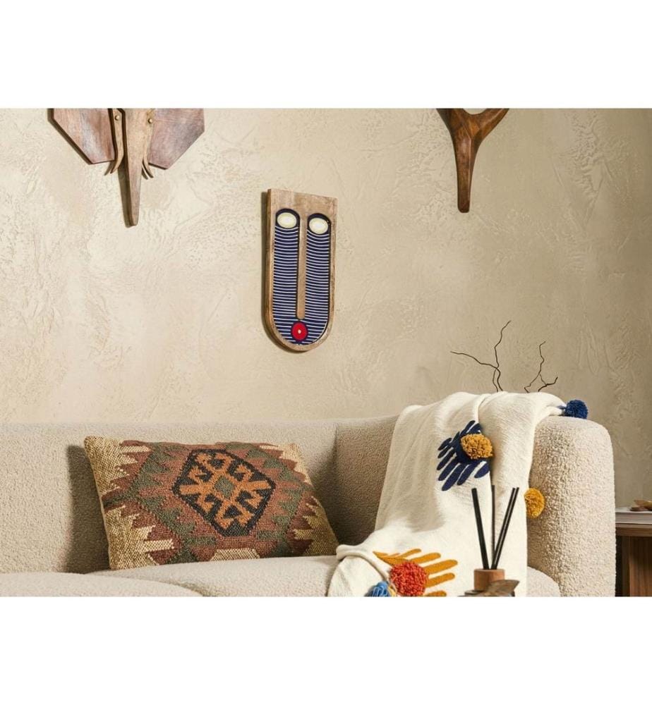 Décoration murale Visage JIMETA Bois de manguier 40 cm Bleu