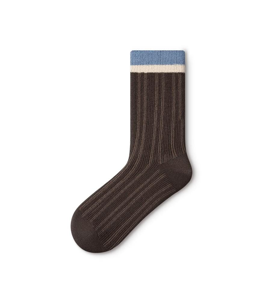 Classic Brown & Blue Patterned Mid-Calf Socks – 5-Pair All-Season Crew Set