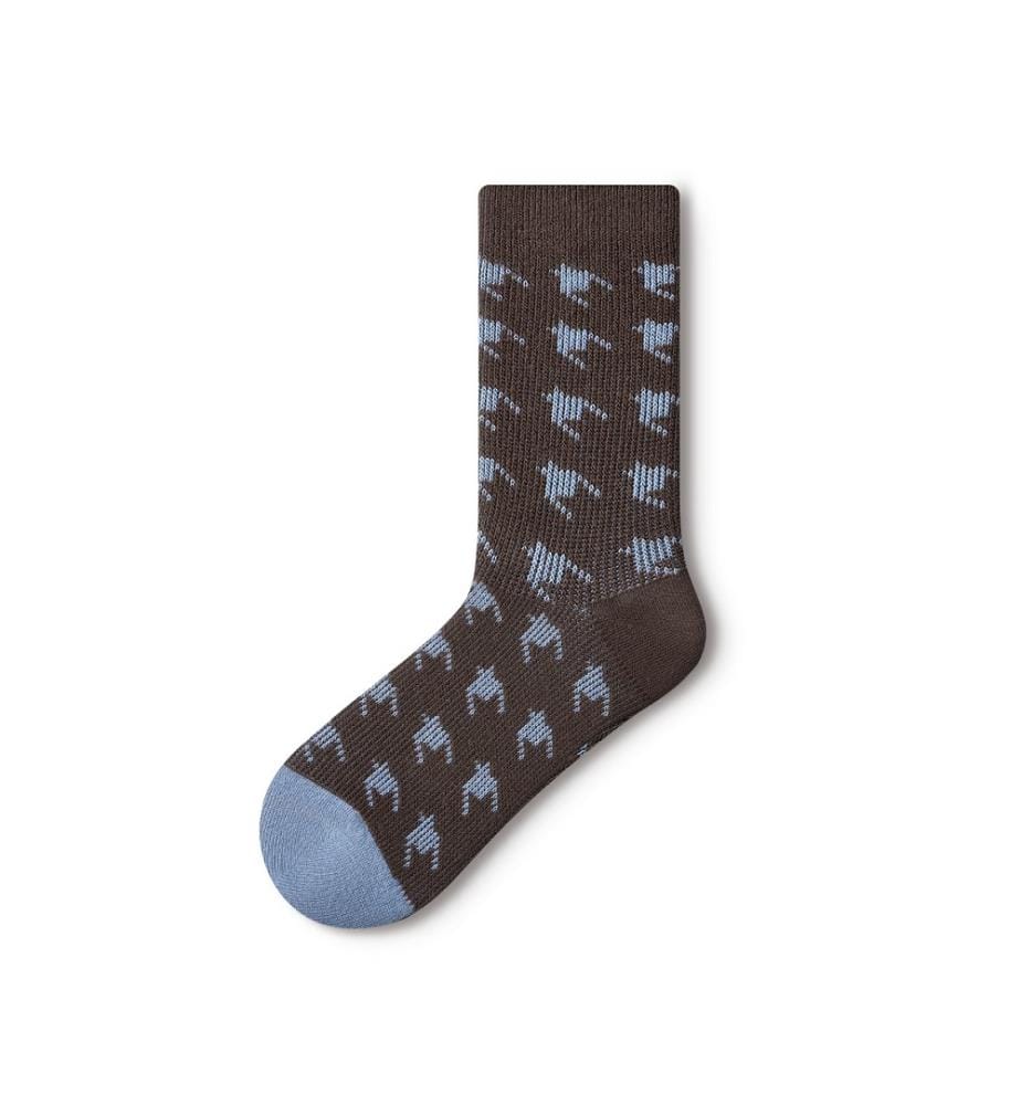 Classic Brown & Blue Patterned Mid-Calf Socks – 5-Pair All-Season Crew Set