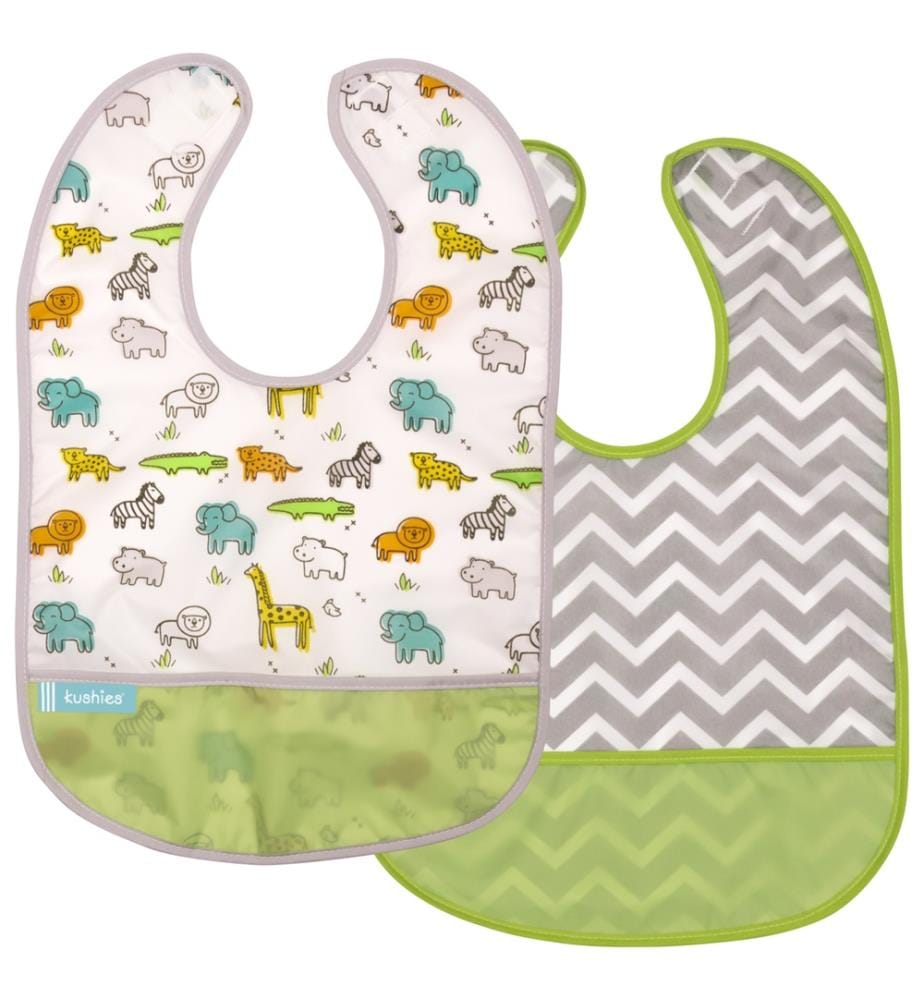 Bavoir sans manches CleanBib 2 pcs., 6-12 mois, safari & chevron