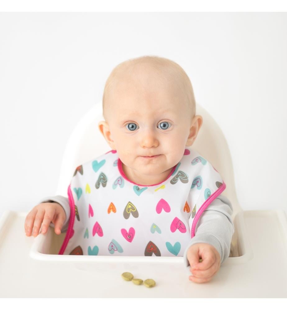 Bavoir sans manches CleanBib, 6-12 mois, coeurs