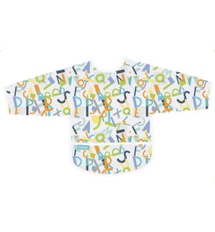 Bavoir avec manches CleanBib, 12-24 mois, alphabet blanc