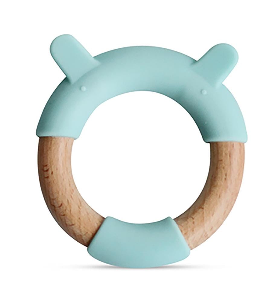 Anneau de dentition en silicone et bois ChewRing bleu