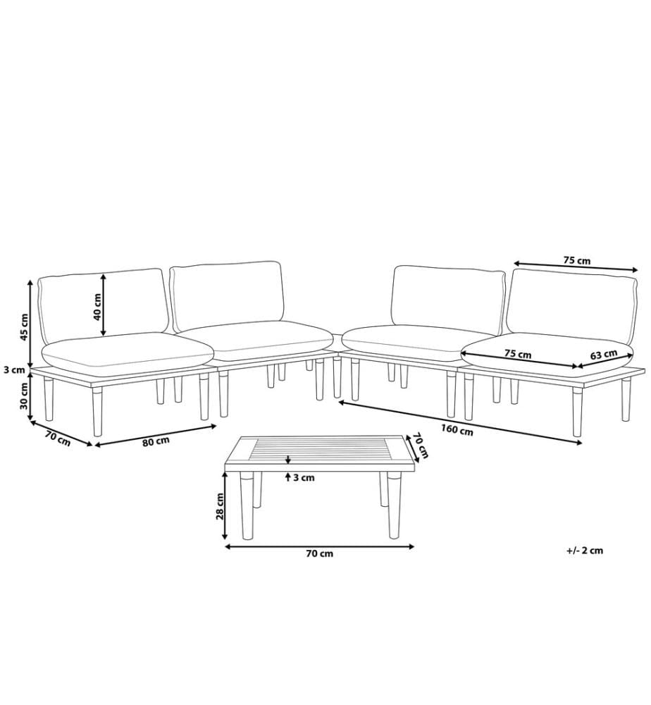 Lounge Set mit Tisch 4-Sitzer FRASCATI modular zertifiziertes Akazienholz Hellgrau