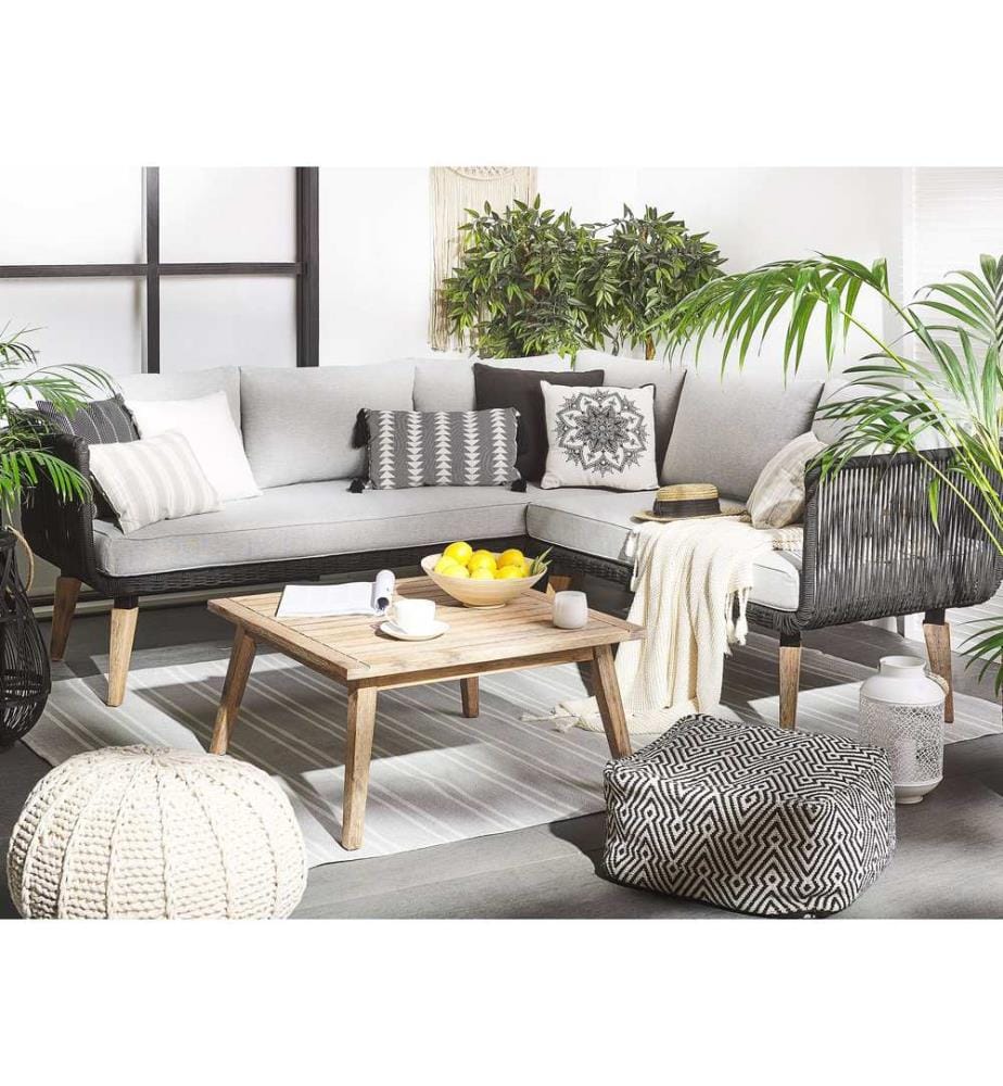 Garten Ecksofa mit Tisch 5-Sitzer ALCAMO linksseitig Akazienholz Schwarz
