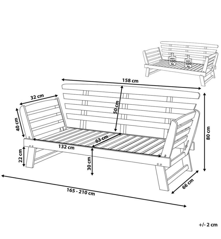 Panca da giardino con cuscino PORTICI 210 cm Legno d'eucalipto Marrone chiaro/Tortora