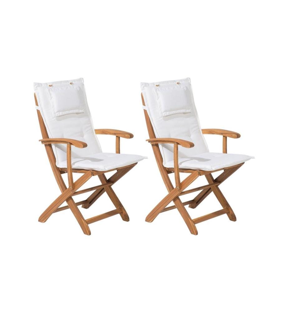 Lot de 2 chaises de jardin avec coussins MAUI Acacia Blanc cassé